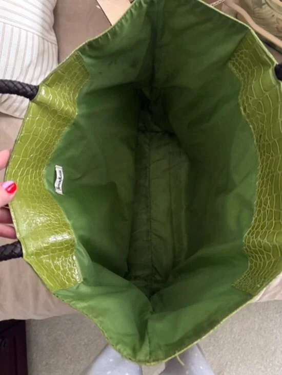 Neiman Marcus Green Crocodile Braided Handle Lined Tote Bag - Picture 7 of 11